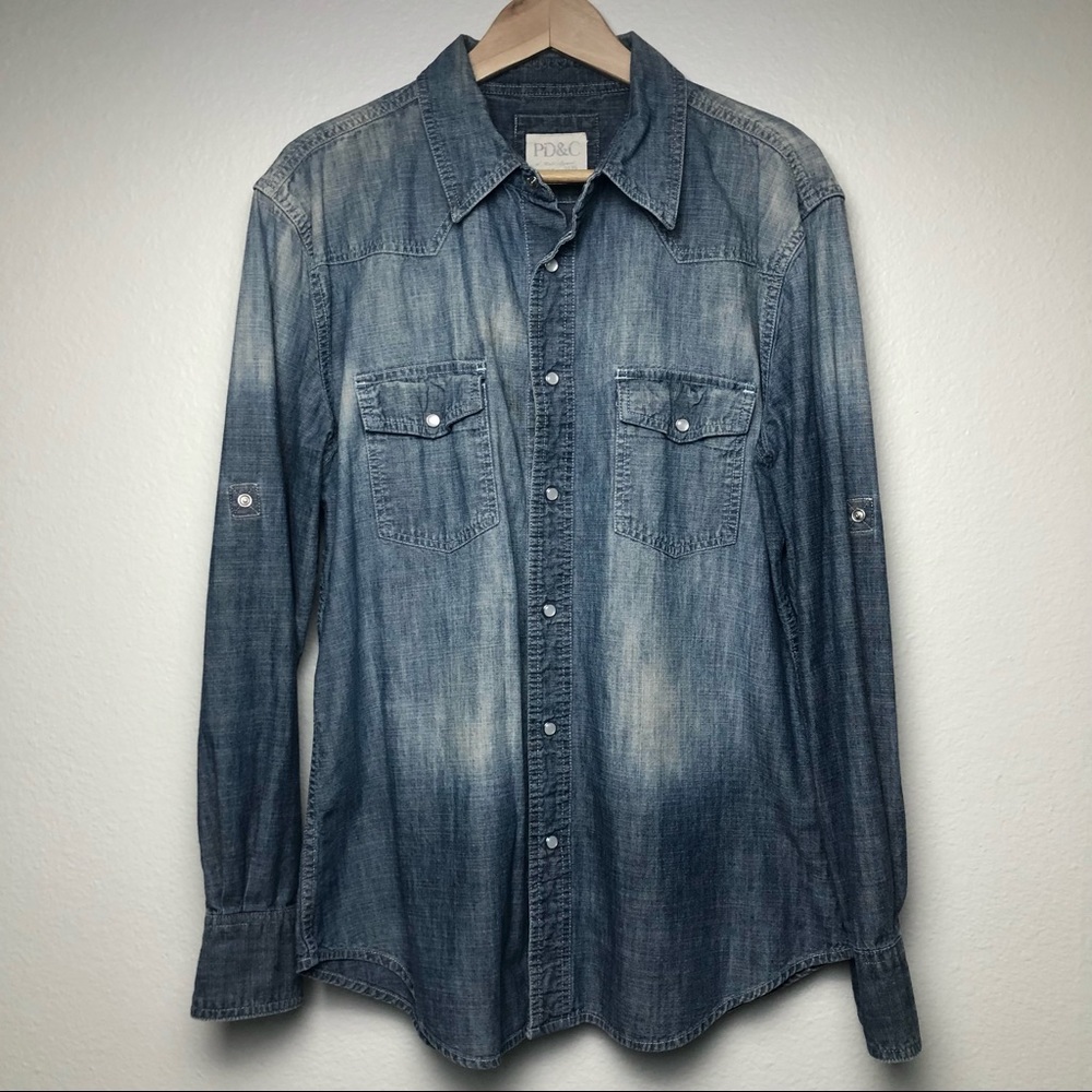 PD&C Washed Faded Long Sleeve Button Down Shirt
